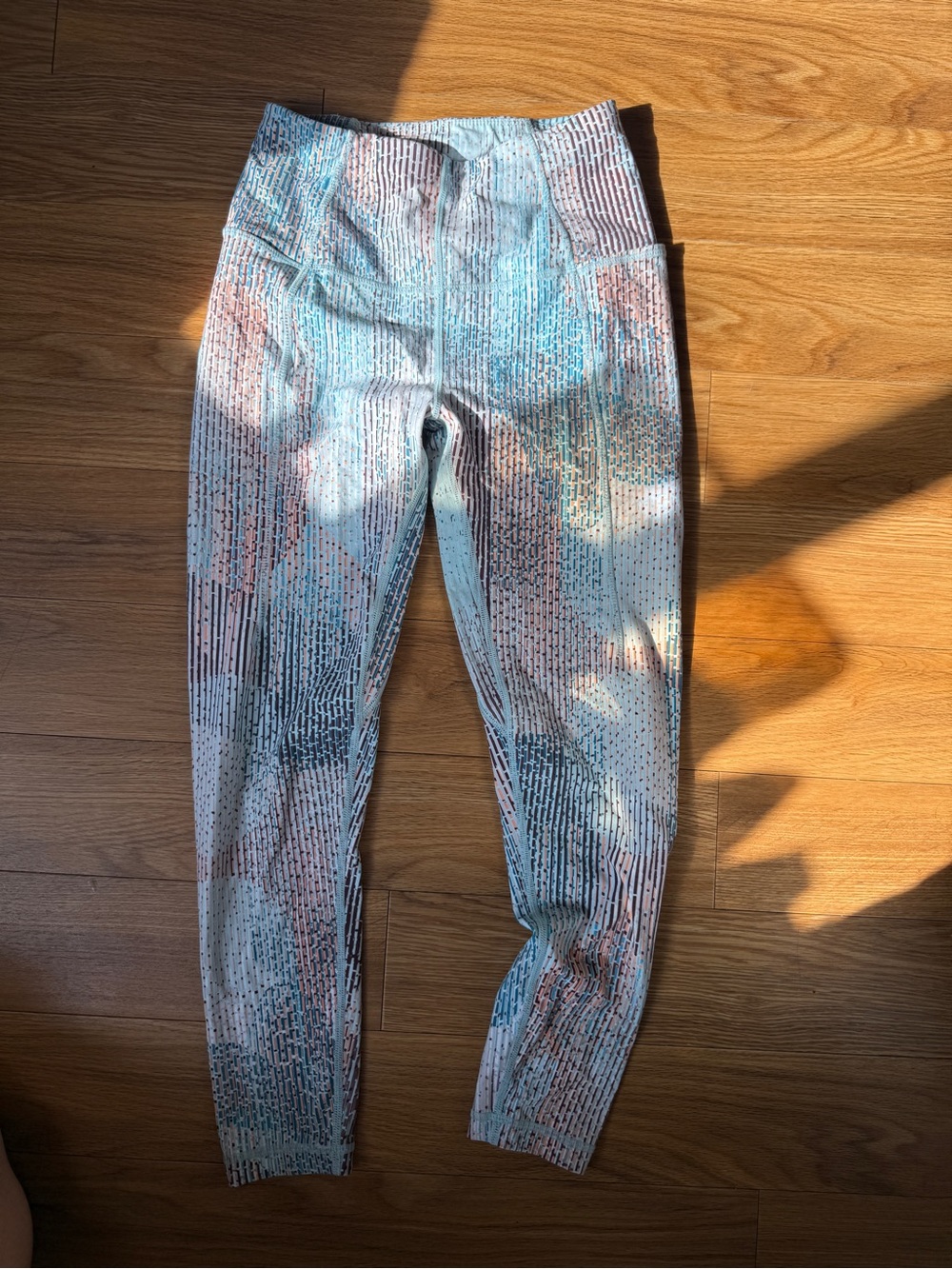 Sweaty Betty Teal, Coral & Lavender Abstract Dash Leggings
